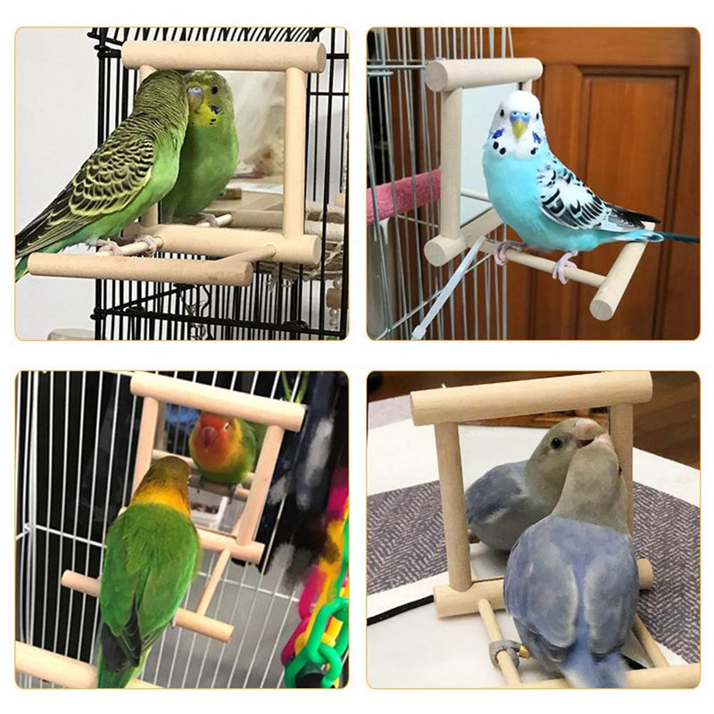Seully 2 Pcs Parrot Bird Mirror,Bird Stand Perch with Mirror,Birdcage Perches Mirror Chew Toy,Cockatoo Cage Wood Toy for African Grey Macaw/Parakeet Cockatiels Conure/Lovebirds - PawsPlanet Australia
