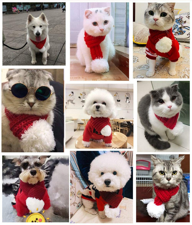 [Australia] - Yu-Xiang Dog Christmas Knitted Scarf Pet Accessories Red Gray Green Winter Cat Bib Pompom Warm Winter Holiday Accessories for Small Medium Cats Dogs Lovely Winter Outfits L 