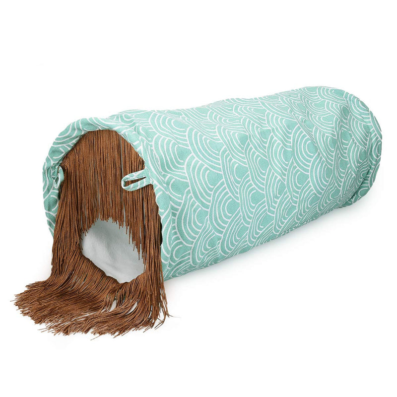 Navaris Cat Tunnel Toy - Indoor and Outdoor Hideout Tube with Ball Toy - Pet Play Tunnel for Cats, Kittens, Rabbits with Soft Fleece and Print Design Turquoise - PawsPlanet Australia