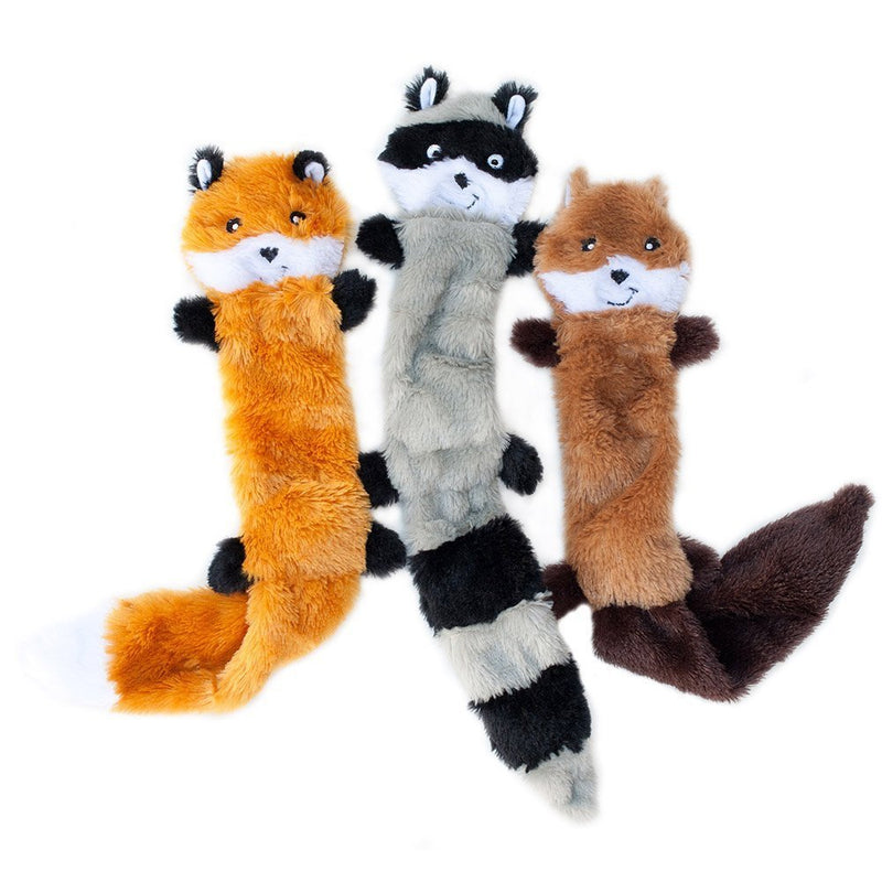 [Australia] - ZippyPaws - Skinny Peltz No Stuffing Squeaky Plush Dog Toy, Fox, Raccoon, and Squirrel - Large 