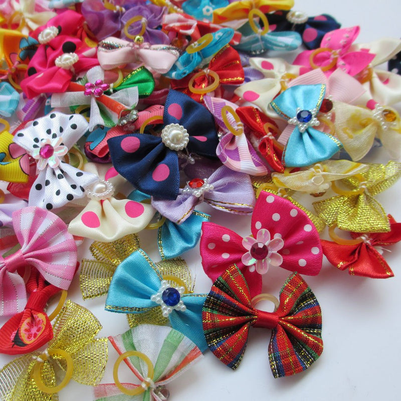 Chenkou Craft 20pcs New Dog Hair Bow With Rubber Band Rhinestone Pet Grooming Products Mix Colors Varies Patterns Pet Hair Bows Dog Accessories - PawsPlanet Australia