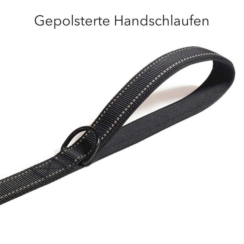 AVANA dog leash with integrated short handle, reflective leash, 2 hand-friendly padded hand loops, 1.5 meter leash for large and medium-sized dogs - black - PawsPlanet Australia