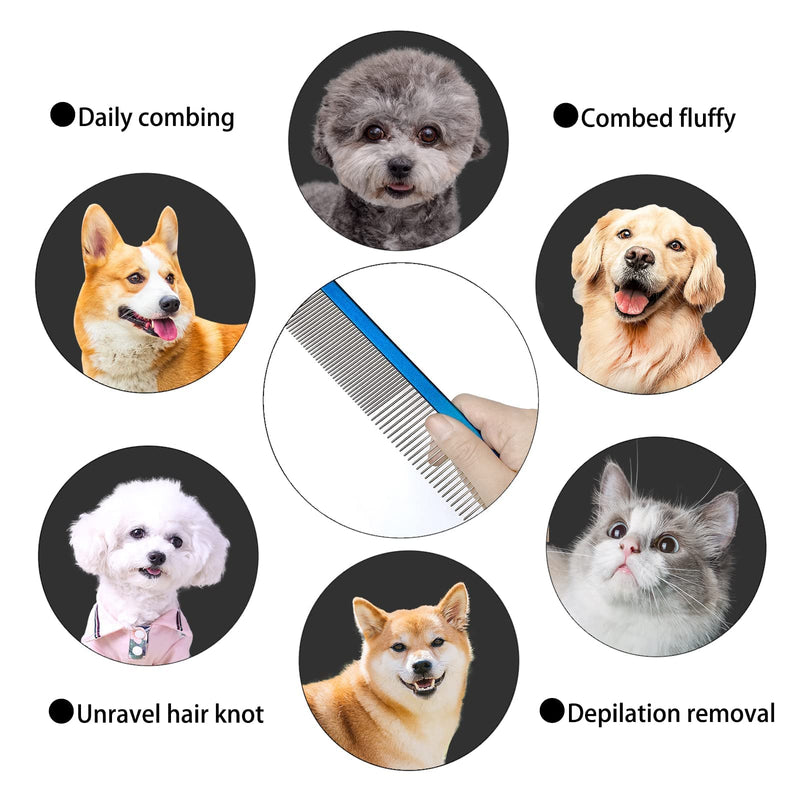 Pet Row Comb Dog Beauty Grooming Comb Anti Slip Aluminum Alloy Handle Stainless Steel Needle 7.87*1.77in Blue - PawsPlanet Australia