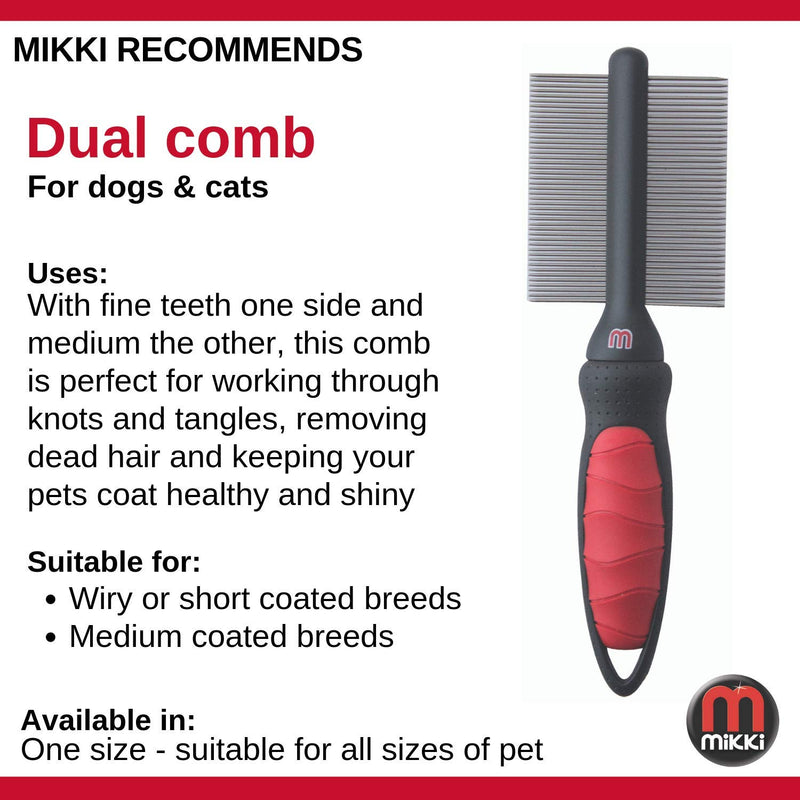 Mikki Dog, Cat Dual Comb -Double Sided Shedding Brush Removes Knots, Tangles -for Med and Coarse Coats Medium Coarse Coat - PawsPlanet Australia