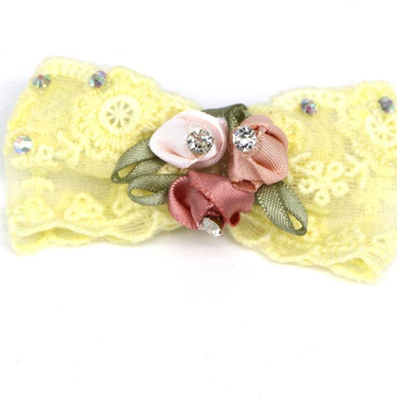 Bling Rhinestone Luxury Pet Puppy Dog cat Hairpin Hair Bows tie Dog lace Hair Clips Pet Dog Grooming Pet Hair Accessories Pack of 2 Yellow - PawsPlanet Australia