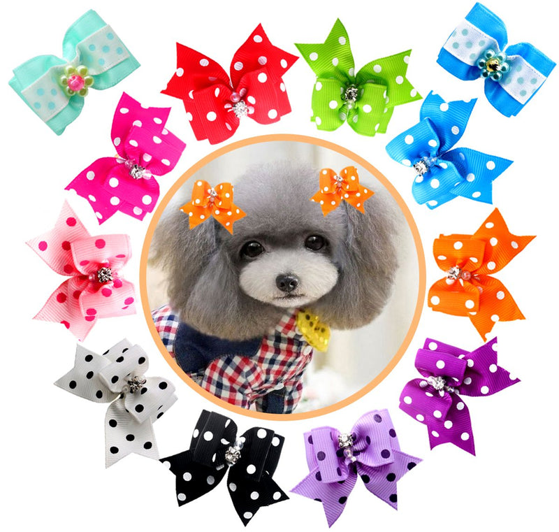 HOLLIHI 24 pcs/12 Pairs Adorable Grosgrain Ribbon Pet Dog Hair Bows with Elastic Rubber Bands - Doggy Kitty Bowknots Topknot Grooming Accessories Set for Long Hair Puppy Cat - PawsPlanet Australia