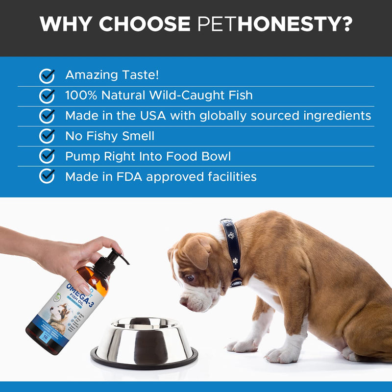 PetHonesty 100% Natural Omega-3 Fish Oil for Dogs from Iceland - Pet Liquid Food Supplement - EPA+DHA Fatty Acids, May Reduce Shedding & Itching- Supports Joints, Brain & Heart Health Seafood 16oz - PawsPlanet Australia