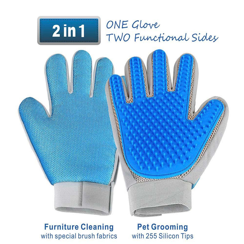 [Australia] - Pet Hair Remover Glove - Gentle Pet Grooming Glove Brush - Efficient Deshedding Glove - Massage Mitt with Enhanced Five Finger Design - Perfect for Dogs & Cats with Long & Short Fur - 1 Pack 1 Pack (2 in 1 glove) 