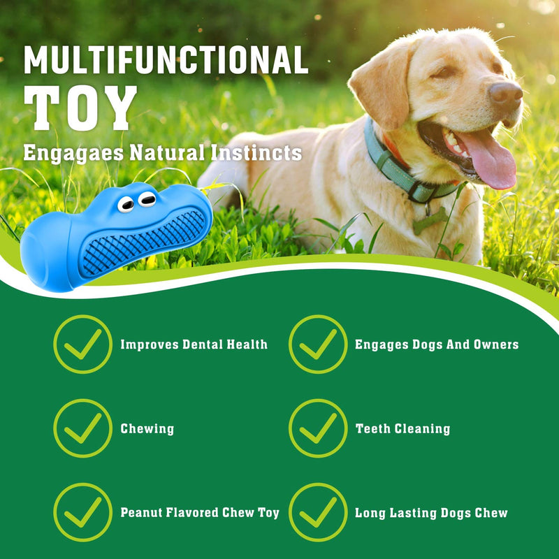 [Australia] - Qtezoo Squeaky Dog Toys, Durable Dog Chew Toy Clean Teeth for Aggressive chewers-Hardly Indestructible Rubber Dog Toys Interactive Exercise for Medium and Large Breed 6.3”L Blue 