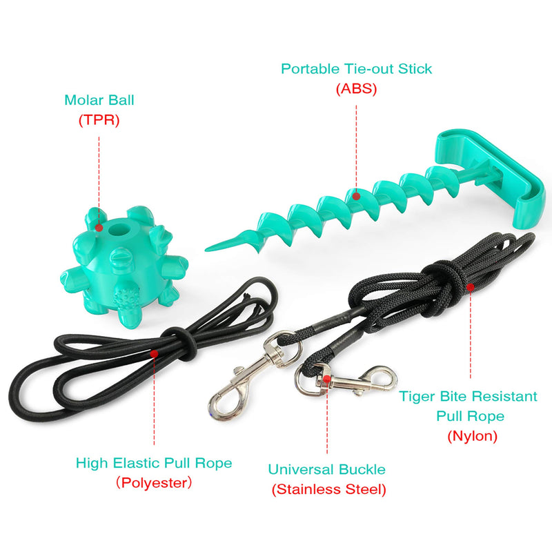 HANAMYA Dog Chew Ball Toy Combination with Portable Tie-Out Stick and Elastic Pull Rope Molar Ball, Water Floating Ball, Turquoise Blue - PawsPlanet Australia