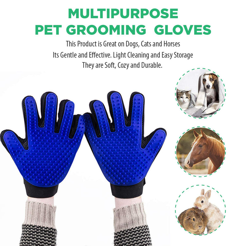 [Australia] - HOPEKIN Pet, Dogs, Cats Brushing & Grooming Gloves | Dog, Cat Hair Removing Tool, Pet Hair Brush & Deshedding Gloves| Set of 2 for Pet Grooming, Messaging & Brushing Blue 