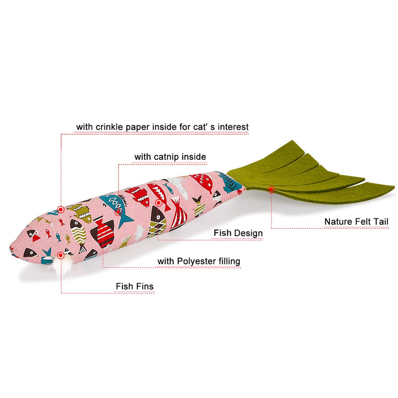 [Australia] - Vaburs Catnip Toys Cat Toy, Cat Chewing Toy Fish Shape Doll Catnip Chews Catnip Teeth GrindingToys Pets Pillow for Cats Pet Supplies New Pink 