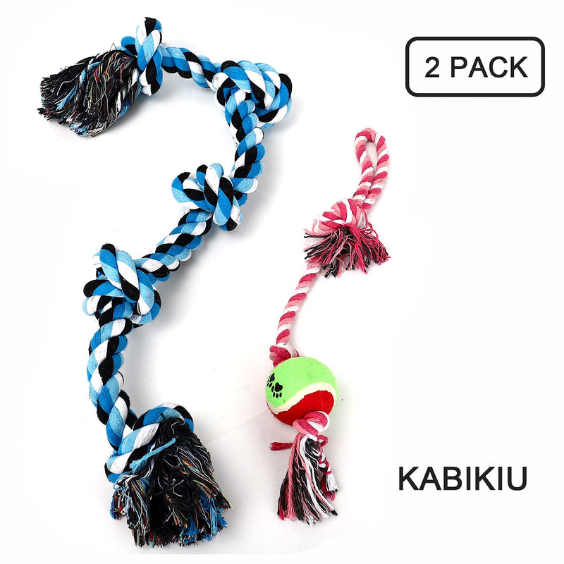 Dog Rope Toy, Durable Dog Toys for Aggressive Chewers, 2 Pack Interactive Dog Chew Toys, 5 Knots 35 Inch Rope for Large Dog Toys, 2 Knots 18 Inch Chew Ball for Medium Dogs, Dog Rope for Teeth Cleaning 2 Pack Dog Rope Toy - PawsPlanet Australia
