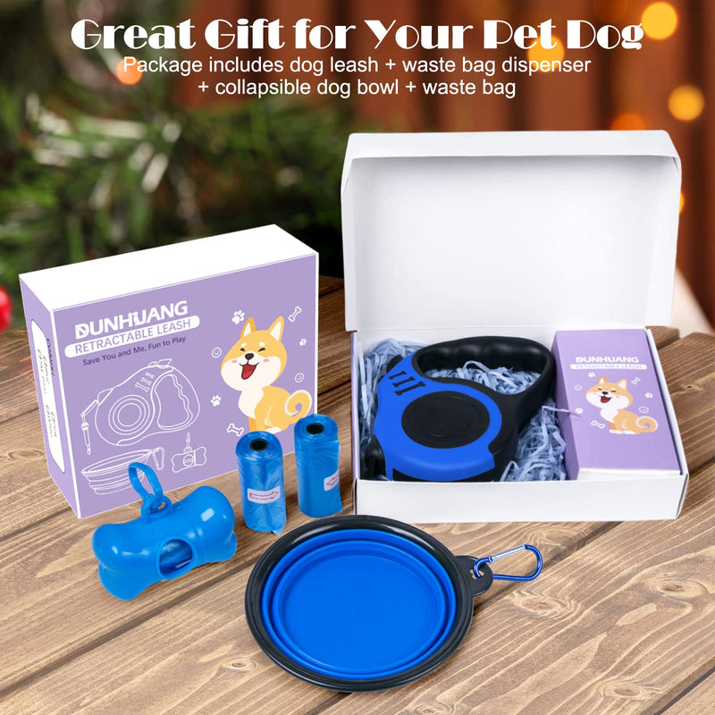 Dunhuang Retractable Dog Leash for X-Small/Small/Medium Dogs up to 22 lbs, 10 FT 360° Tangle Free Pet Walking Leash with 1 Collapsible Silicone Dog Bowl + 1 Waste Bag Dispenser + 3 Waste Bag Blue 10ft (for Dogs Up to 22lbs) - PawsPlanet Australia