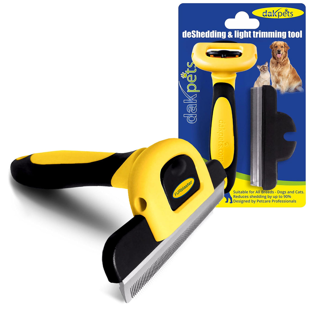 DakPets dog brush undercoat | Professional dog brush or cat undercoat brush | Cats and dog brush long hair | Stainless steel undercoat brush for dogs and cats yellow - PawsPlanet Australia