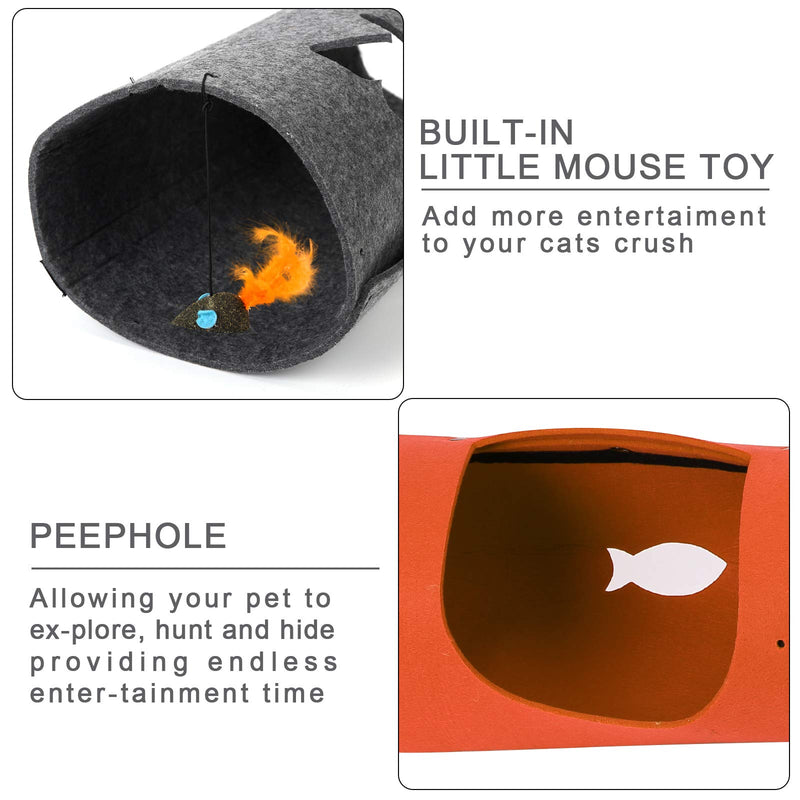 Pet Cat Tunnel - Collapsible 3 Way Play Toy - Tube Fun for Rabbits Kittens and Dogs Orange - PawsPlanet Australia