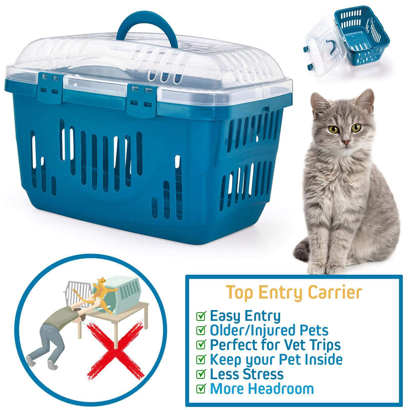 Blue & Transparent Lid Pet Dog Puppy Cat Carriers Basket Bag Cage Portable Travel Kennel Training Box Blue/Transparent - PawsPlanet Australia