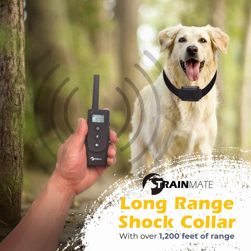 [Australia] - Trainmate Shock Collar for Dogs with Remote, 1200 Foot Range - Waterproof Dog Training Collars with Small, Medium, Large Dogs - Rechargeable Dog Collar with 3 Training Modes Shock, Vibration, Beep 