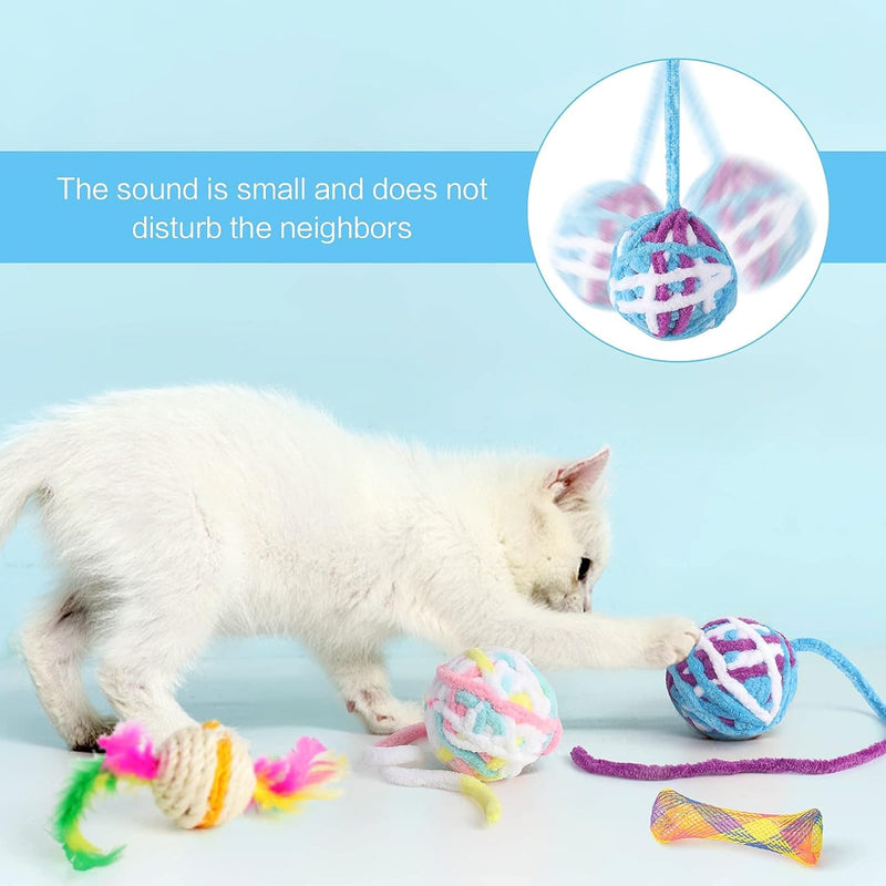 Towiy Pack of 6 cat toy balls + 4 cat toys spiral sisal ball cat interactive kitten balls intelligence cats plush ball cat balls plush ball cat with bell for pet - PawsPlanet Australia