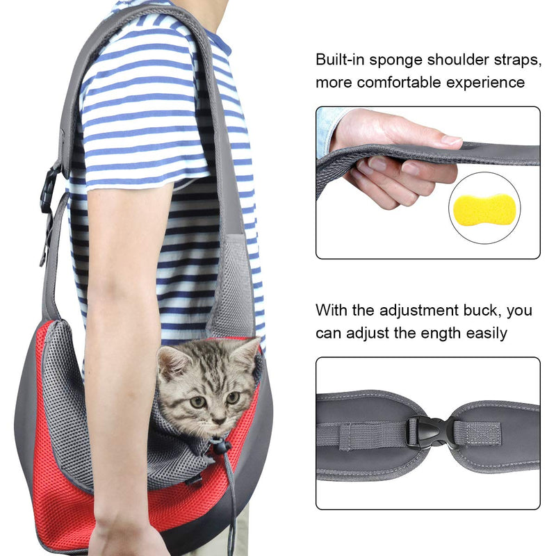 [Australia] - YouJia Pet Dog Sling Carrier, Breathable Mesh Travelling Pet Hands-Free Sling Bag Adjustable Padded Strap Front Pouch Single Shoulder Bag for Dogs Cats M(Up to 6 LB) 