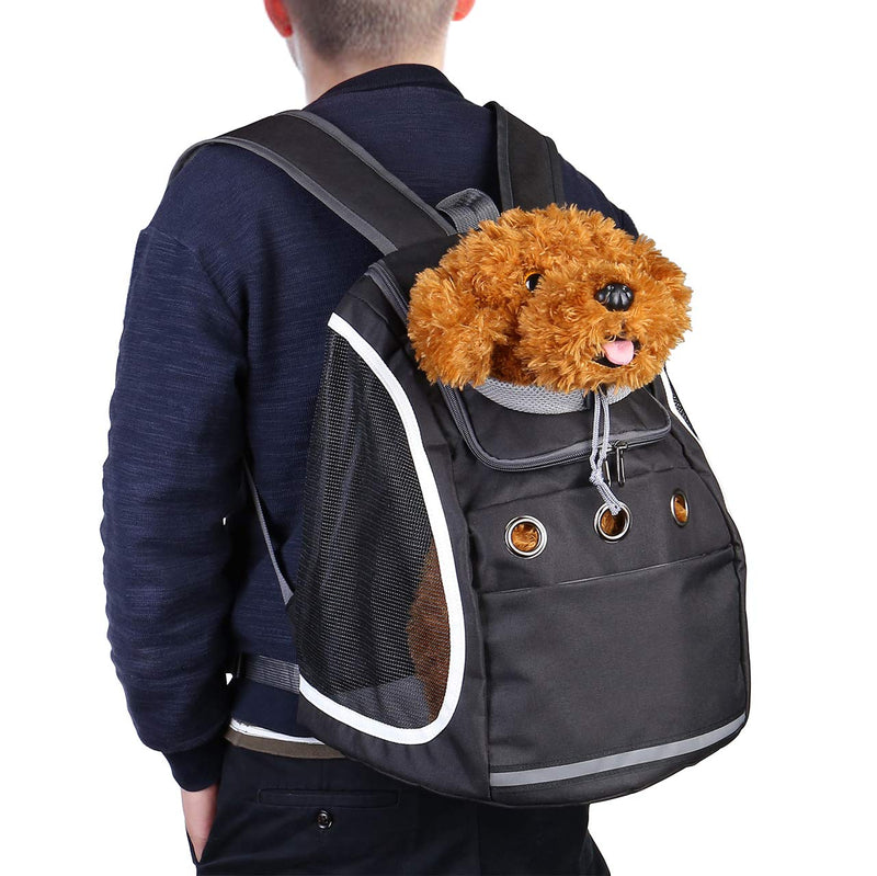 Mogoko Comfortable Dog Cat Carrier Backpack, Puppy Pet Front Pack with Breathable Head Out Design and Padded Shoulder for Hiking Outdoor Travel 13.7"(L)*10.2"(W)*14.5"(H) Black - PawsPlanet Australia