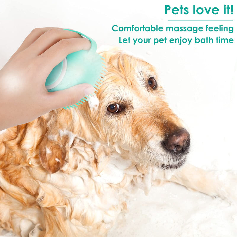 Molain Dog Cat Bath Brush Comb Silicone Rubber Dog Grooming Brush Silicone Puppy Massage Brush Hair Grooming Cleaning Brush Soft Shampoo Dispenser (Heart Blue) 1 - PawsPlanet Australia