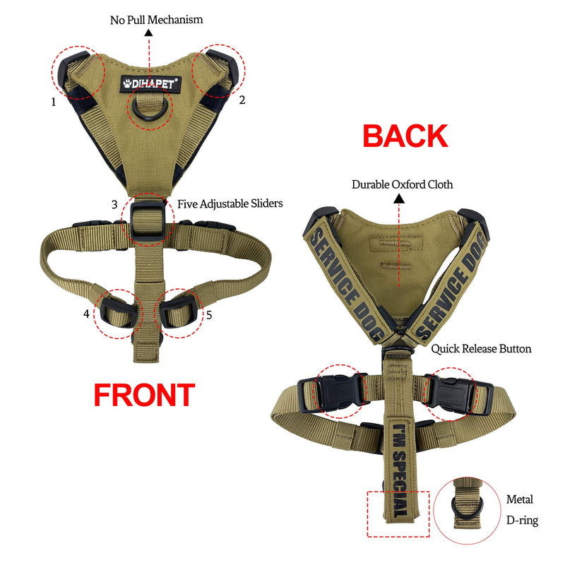 Dihapet Dog Harness No Pull,Tactical Military Working Dog Vest, Adjustable Service Dog Harness Training Vest with Handle for Puppy Small Medium Large Dogs XL Chest 28.5-41.5in khaki - PawsPlanet Australia