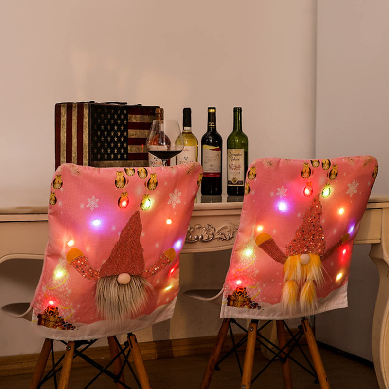 Christmas Chair, Pink Rudolph Chair Slipcovers with Led Lights,Creative Non-Woven Night Light Mode Christmas Decorations for Dining Room Holiday Party,1820in/4650cm 2pc (Pink) - PawsPlanet Australia