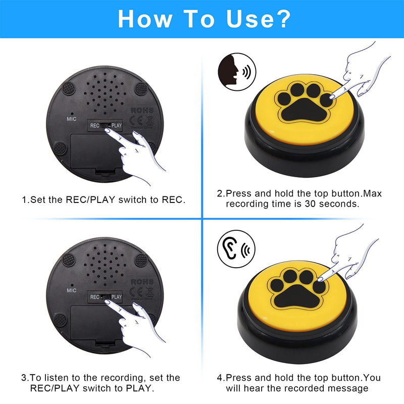 Recordable Button Pet Training Record Answer Buzzers Personalized Sound Speech Used to Record and Play any 30-Second Message Talking Button 4 Personalized Color Button Groups for dog Communication - PawsPlanet Australia