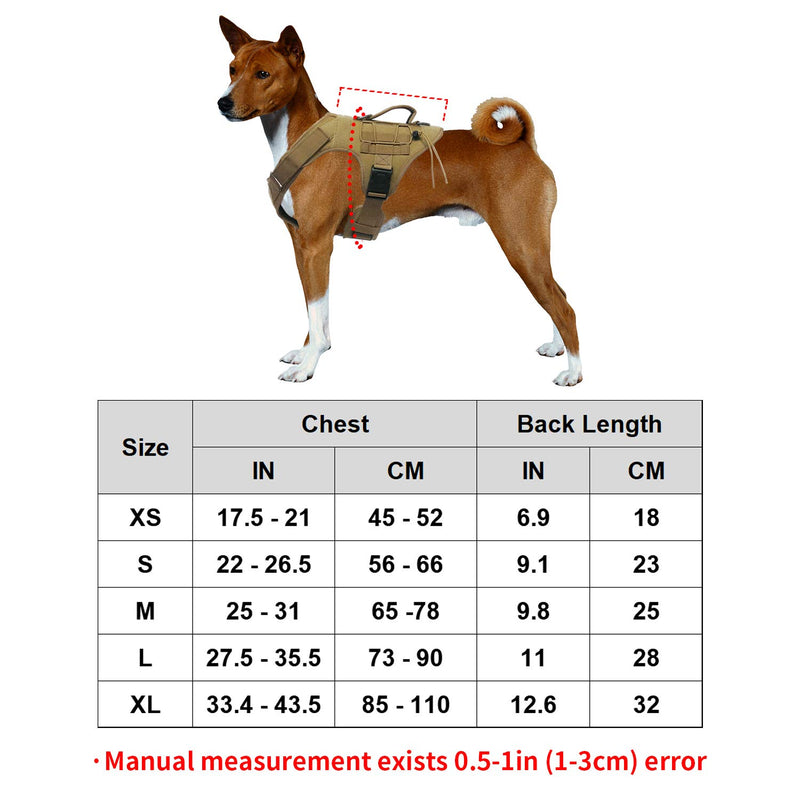 [Australia] - Mudinpet Tactical Dog Harness, Military Service Dog Vest for Small Medium Large Dogs, No Pull Escape-Proof Dog Utility Vest XS Chest 17.5-21in Khaki 