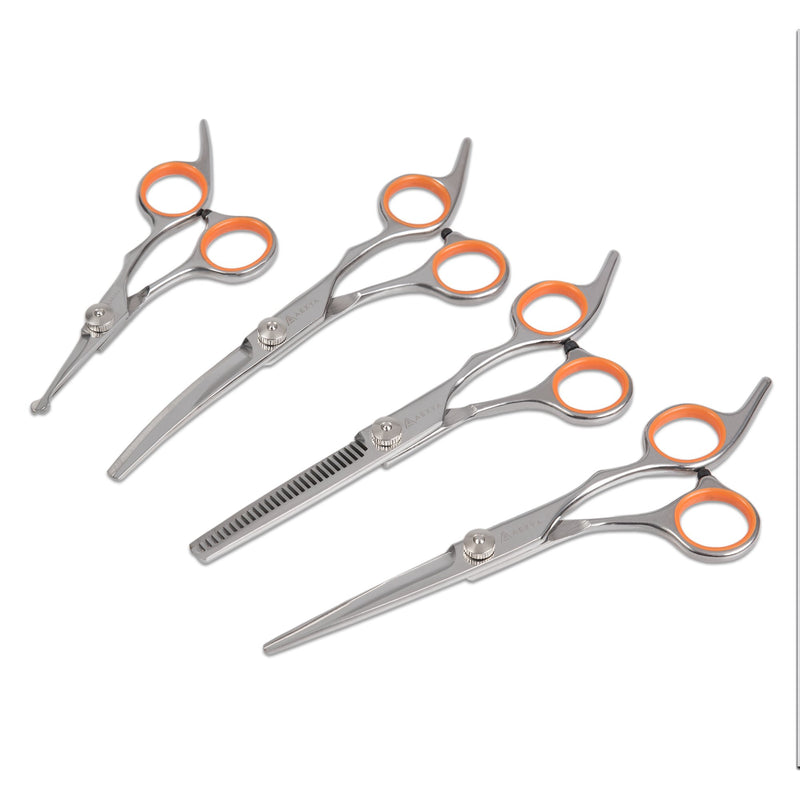 [Australia] - AEXYA Premium Dog Grooming Scissors Kit - Pet Groom Hair Tool Set Stainless Steel - Straight, Thinning and Curved Sharp Shears for Small or Large Dogs, Cats or Other Pets 4 scissors kit Black 