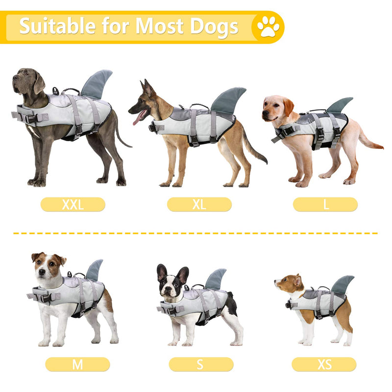 [Australia] - Dog Life Jackets, Ripstop Pet Floatation Life Vest for Small, Middle, Large Size Dogs, Dog Lifesaver Preserver Swimsuit for Water Safety at The Pool, Beach, Boating X-Large Grey Shark 