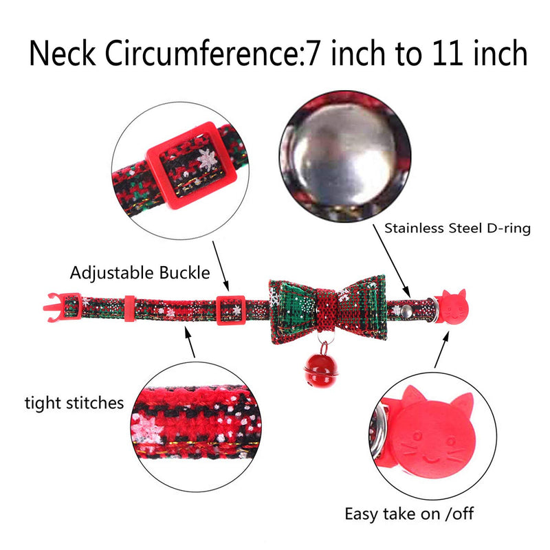 Olgaa 2 Packs Christmas Pet Bow Tie Collar Cat Dog Bow Ties Small Pet Collars Safety Adjustable Buckle Bow Tie with Bell for Pet Dog Cat Gift - PawsPlanet Australia