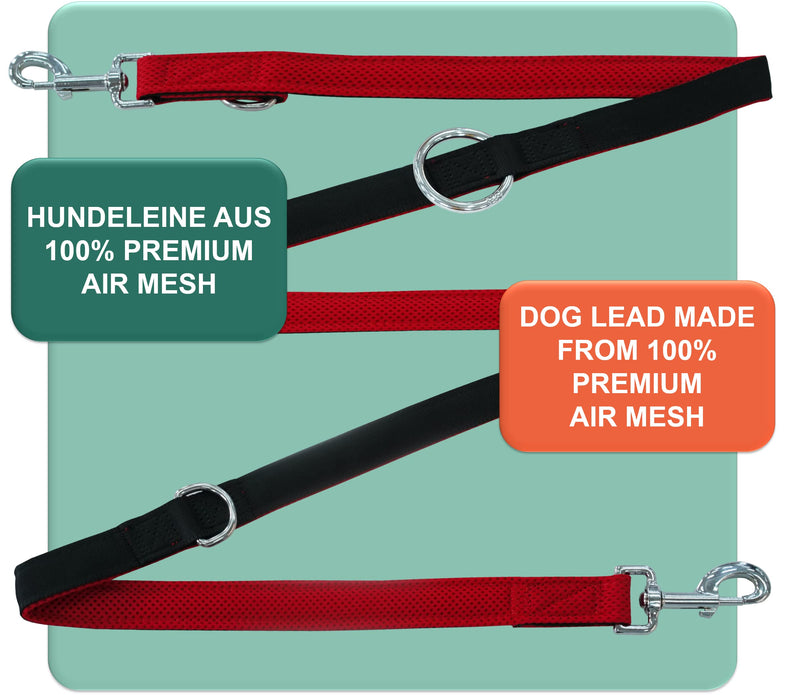 DEY - Premium dog leash air mesh, 2 m, 3-way adjustable, for small, medium and large dogs, many colors, double leash dog cat puppy, towing leash, lead leash, puppy leash, red, S [S/M] - 2.0 x 200cm - PawsPlanet Australia