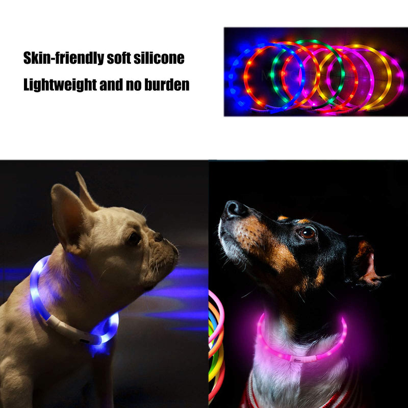 SUOXU LED Light Dog Collar, USB Charging Soft Silicone Super Bright Dog Collar, Adjustable Pet Collar (70 cm), Dog Illuminating Collar Improve The Visibility and Safety of Pets (Purple) Purple - PawsPlanet Australia