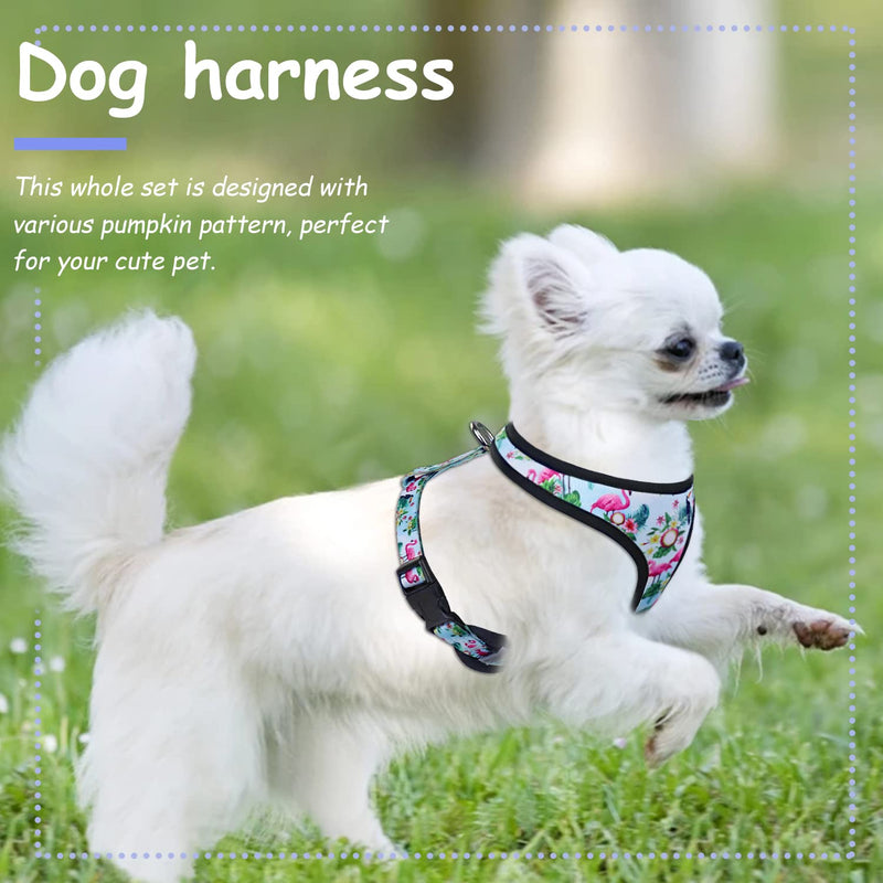 Soft Mesh Small Dog Harness, Adjustable & Comfortable Padded Reflective Vest for Medium Puppy Breeds Dogs Walking S Flamingo - PawsPlanet Australia