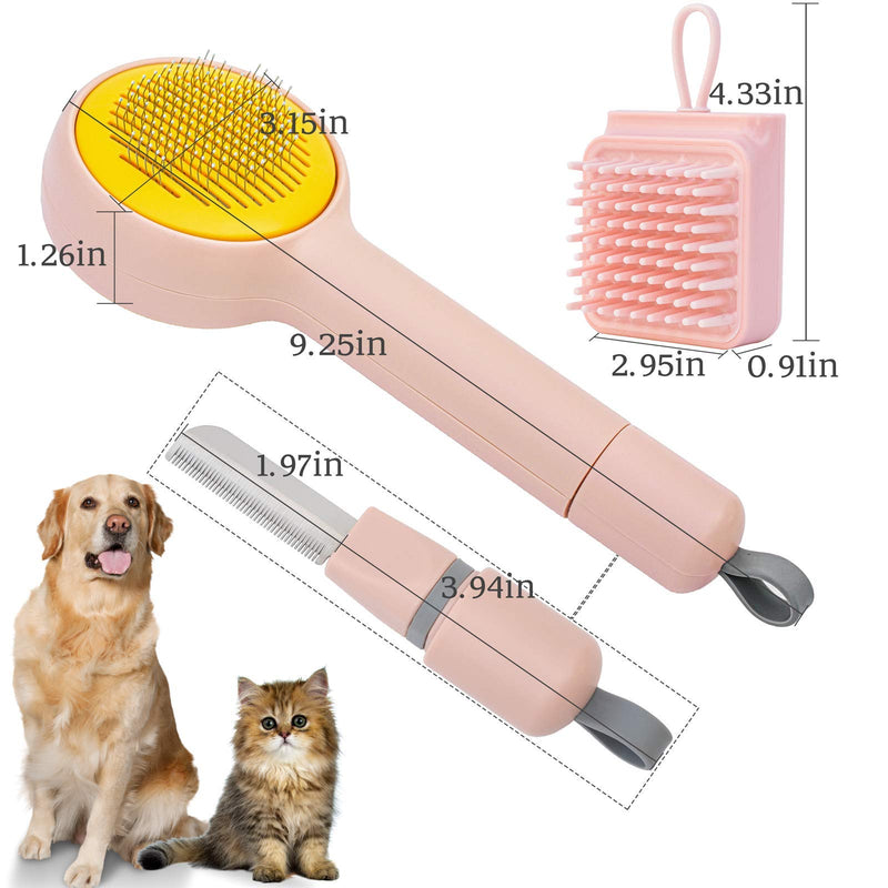 PETPSILAB 3 in 1 Pet Grooming Brush Kit, Professional Undercoat Deshedding Comb Set For Dogs And Cats With Short & Long Hair Effectively Reduce Shedding, Pet Bath & Massage Brush For Small Medium And Large Pet, Slicker Shedding Hair Tool, Pink - PawsPlanet Australia