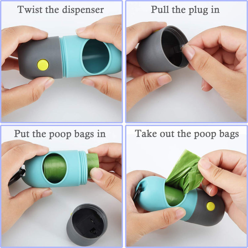 2 Pieces Dog Poop Waste Bag Holder Dispenser with LED Flashlight and 2 Rolls Dog Poop Waste Bags Leak-Proof Dog Waste Bags (Blue) - PawsPlanet Australia