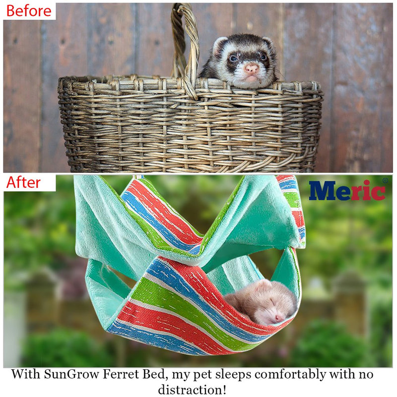 Meric Ferret Hammock, 14x14 Inches, Cotton Sleeping Nest for Small Animals, Pet Cage Swinging Bed and Nap Sack, Warm Cashmere Inner Lining for Winter, Durable Canvas Mat, with Rings and Spring Hooks - PawsPlanet Australia