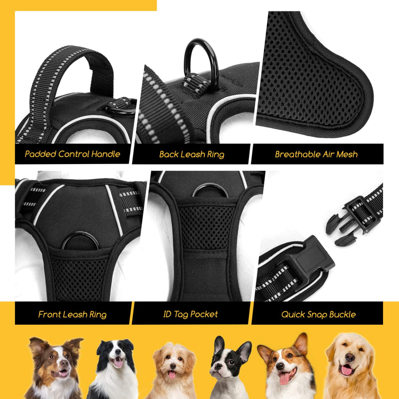 Nobleza - Anti-Pull Dog Harness, Reflective Vest Harness Dog with Handle, Soft Breathable Chest Harness for Dog, Adjustable Dog Harness Small Dogs, Black (S) S - PawsPlanet Australia