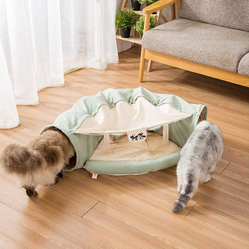 MULLY Cat Bed,Cat Tunnel with Cushion Mat,2 in 1 Cat Tunnel Bed with Hanging Scratching Balls,Cat Bed with Cat Tunnel Tube,Cat Tunnel for Indoor Cats(Mint Green) Mint Green - PawsPlanet Australia