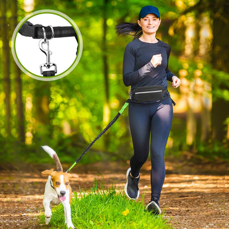 Hands Free Dog Running Lead Upkey Dual-Handle Adjustable Dog Leash Waist Belt for Dog Walking Lead Jogging Lead Belt with Reflective Stripe Pouch for Medium to Large Dogs, Dog Lead for Training, Green - PawsPlanet Australia