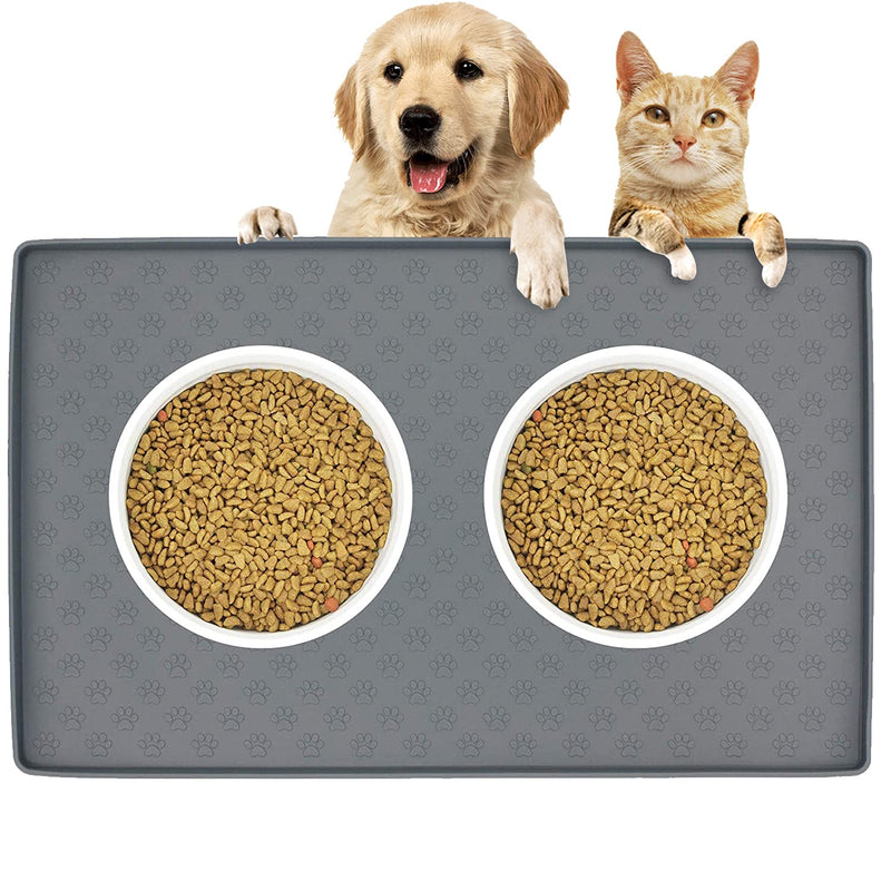 Ptlom Pet Placemat for Dog and Cat, Mat for Prevent Food and Water Overflow, Suitable for Small, Medium and Big Pet 18" * 12" Grey - PawsPlanet Australia