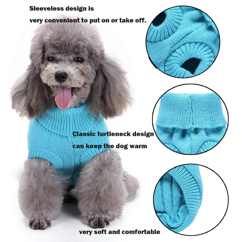 SunteeLong Turtleneck Knitted Dog Sweater Puppy Sweater Warm Pet Winter Clothes Small Dogs Sweaters for Cold Weather (Blue, S) Blue - PawsPlanet Australia