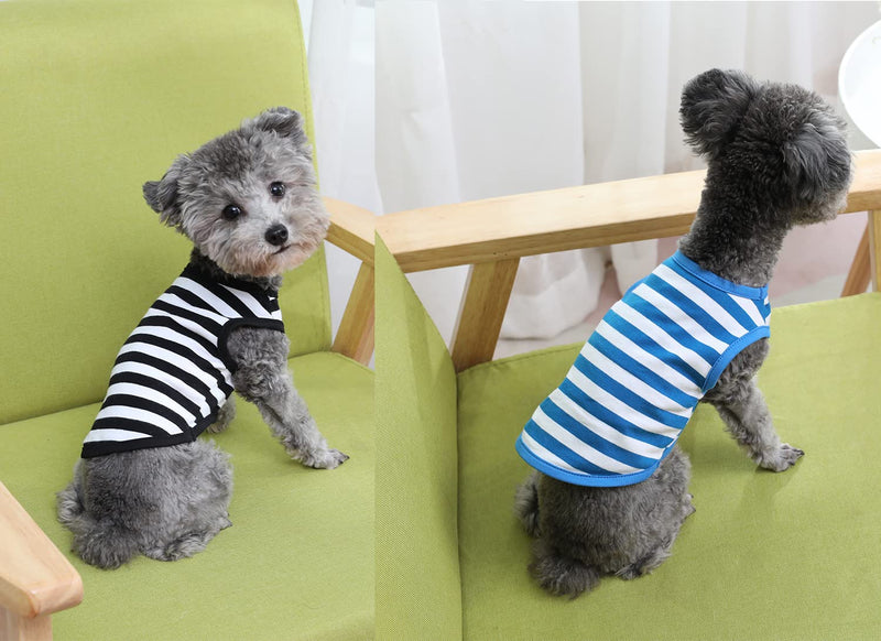 WEONE Dog Shirt Striped Cotton Shirt,Pet Breathable Soft Basic Clothes for Small Medium Larg Boy Girl Dogs XX-Small (Pack of 1) Black+Blue(1 Pack include 2 pcs) - PawsPlanet Australia