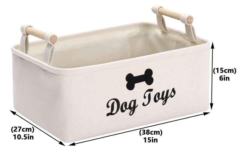 Xbopetda Canvas Dog Toy Basket Dog Treat and pet toy Storage Bin Dog Food Storage Pet Treat Canisterv with wooden handle, Large(Beige) 38*27*15 CM Beige - PawsPlanet Australia