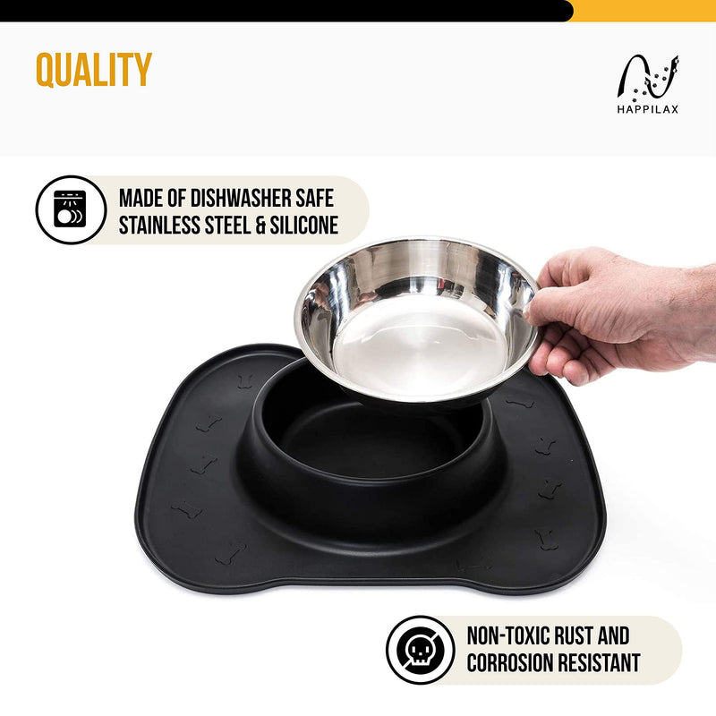 Happilax Dog Bowl with No Spill Non-Skid Silicone Mat, Stainless Steel Food Bowl 700 ML Black - PawsPlanet Australia