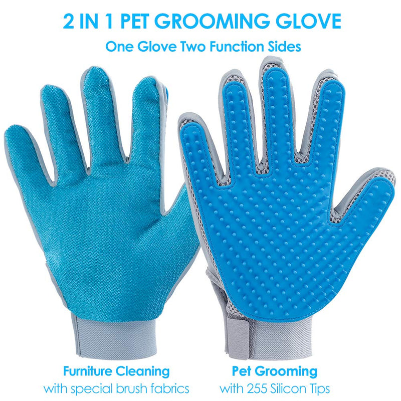 DELOMO Pet Hair Remover Gloves for Furniture & Pets, 2 in 1 Pet Grooming Gloves Hair Removal for Dogs & Cats, Pet Deshedding & Hair Remover Glove with Five Finger Design, 1 Pair - PawsPlanet Australia