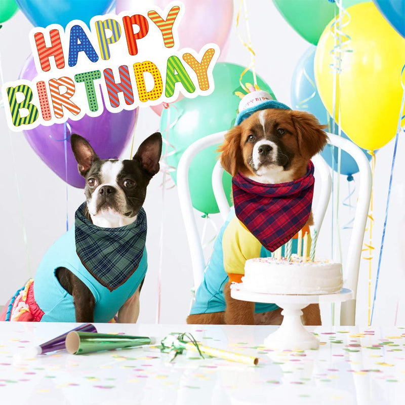 Dog Bandanas - 6PCS Birthday Gift Washable Green Black Brown Blue Red Square Plaid Printing Dog Bib Double Reversible Kerchief Scarf Adjustable Accessories for Small to Large Dog Puppy Cat Classicism - PawsPlanet Australia