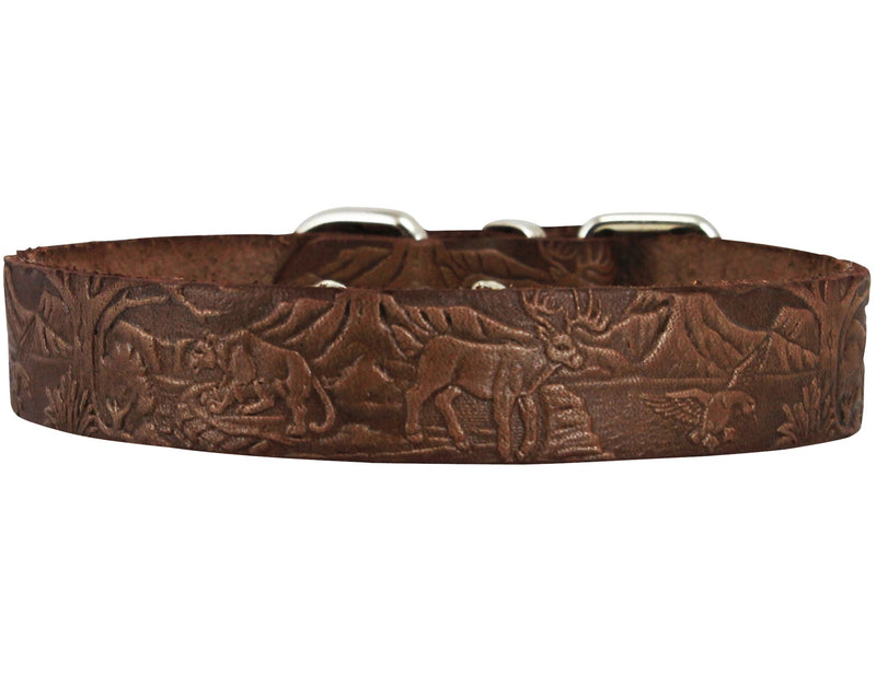 [Australia] - Dogs My Love Genuine Tooled Leather Dog Collar Hunting Pattern Brown 3 Sizes Neck Circumf: 10"-13"; 3/4" Wide 